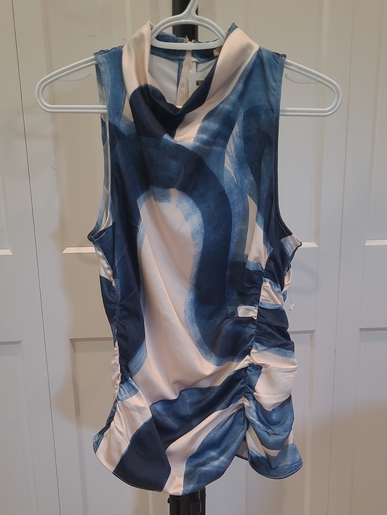 Parker Tops - Parker Ayla Blue & White Cowl Neck Ruched Sleeveless Top NWT